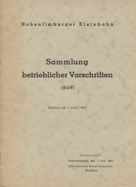 Sammlung betrieblicher Vorschriften (SbV), ab 1. Juli 1957