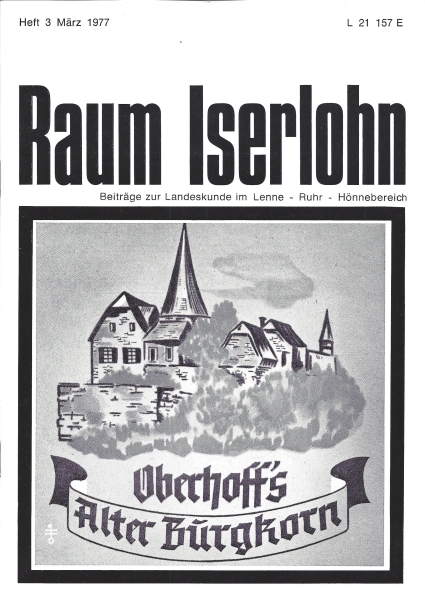 1977 03 Ausschnitt aus dem Flaschenetikett für den 32 %igen Korn der Brennerei Fritz Oberhoff, Hohenlimburg