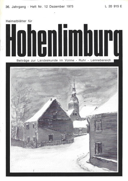 1975 12 Winter im Stiftsgebiert (Marktstraße), Ausschnitt aus dem Aquarell von Ludwig Koll 1934. Heimatmuseum Hohenlimburg