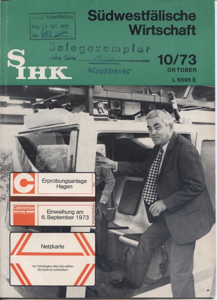 Südwestfälische Wirtschaft SIHK 10/73  (s. Seite 19/11 Neuordnung)