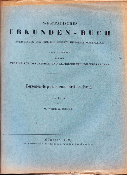 Westfälisches Urkunden-Buch. Personen-Register zum dritten Band, Münster 1921