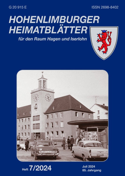 2024 07 Rathaus der Stadt Hohenlimburg im Kreis Iserlohn und Zeitungskiosk im Rathauspavillon, um 1963 [Archiv Verein für Orts- und Heimatkunde Hohenlimburg e. V.]