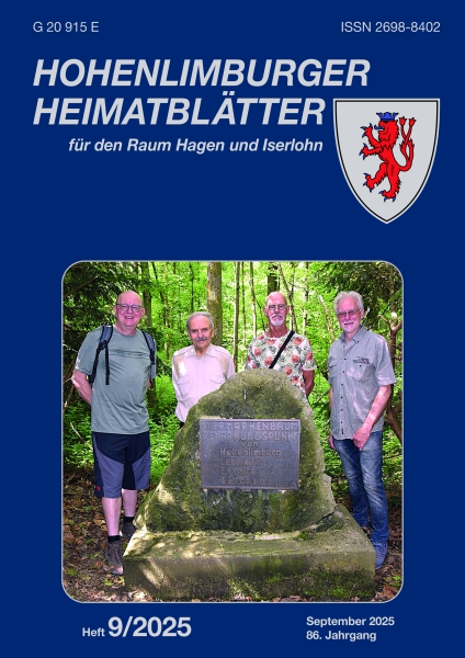 2025 09  65 Jahre Viermarkenbaum: Die Vorsitzenden der heimischen Heimatvereine und der Historischen Gruppe Berchum stellen sich zum Gruppenfoto (v. li.): Dirk Schäfers (Letmathe), Widbert Felka (Hohenlimburg), Jürgen Steiner (Ergste) und Claus Bohne (Ber