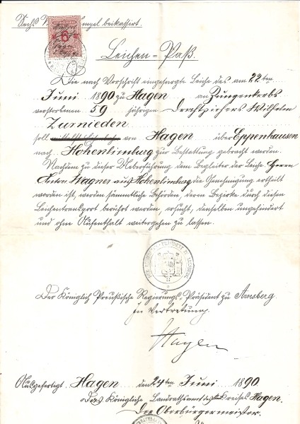 Leichenpass von 1890