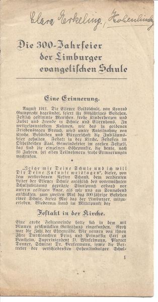 Die 300. Jahrfeier der Limburger evangelischen Schule, 1931