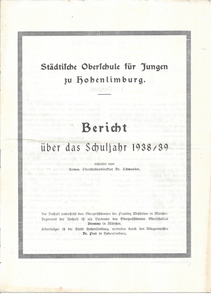 Bericht über das Schuljahr 1938/39