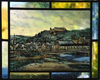 Fluss-Stadt-Schloss-Perspektive als Glasmalerei