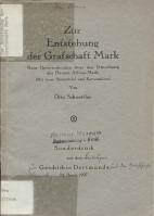Zur Entstehung der Grafschaft Mark, Sonderdruck 1927